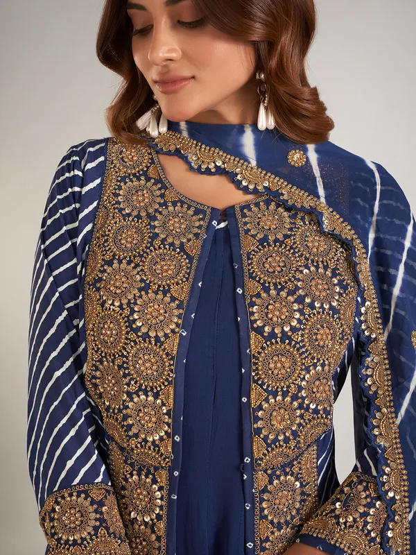 Navy georgette wedding wear designer suit