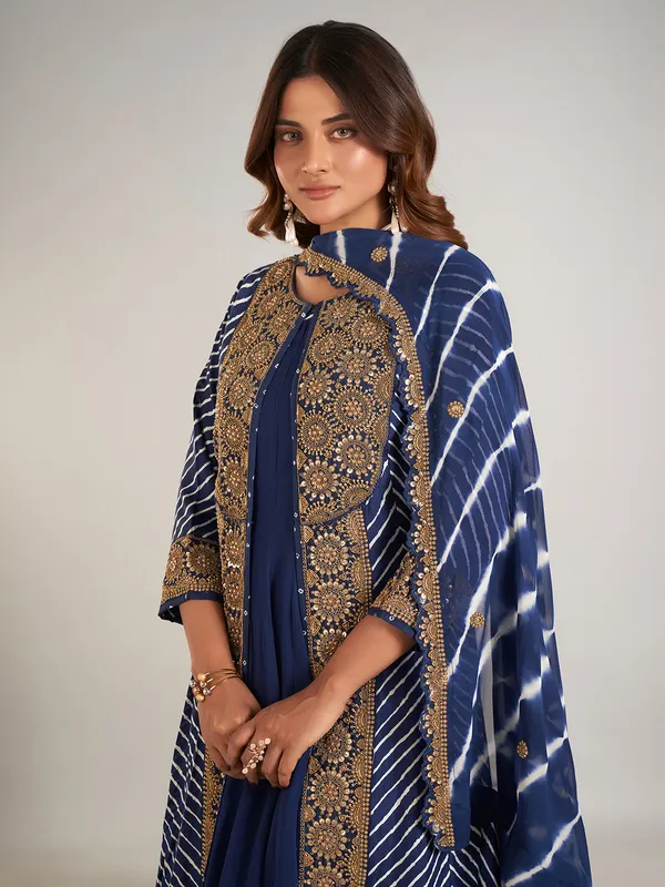 Navy georgette wedding wear designer suit