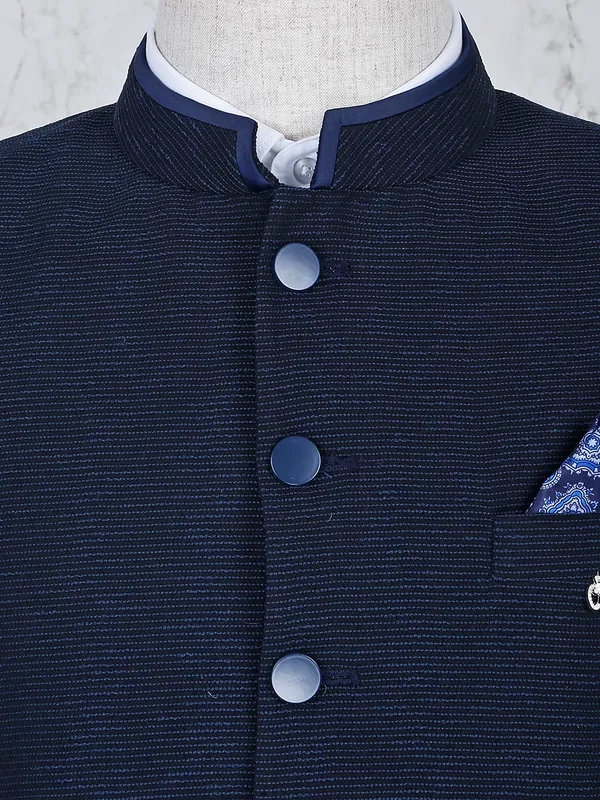 Navy hue thread weaving party jodhpuri blazer