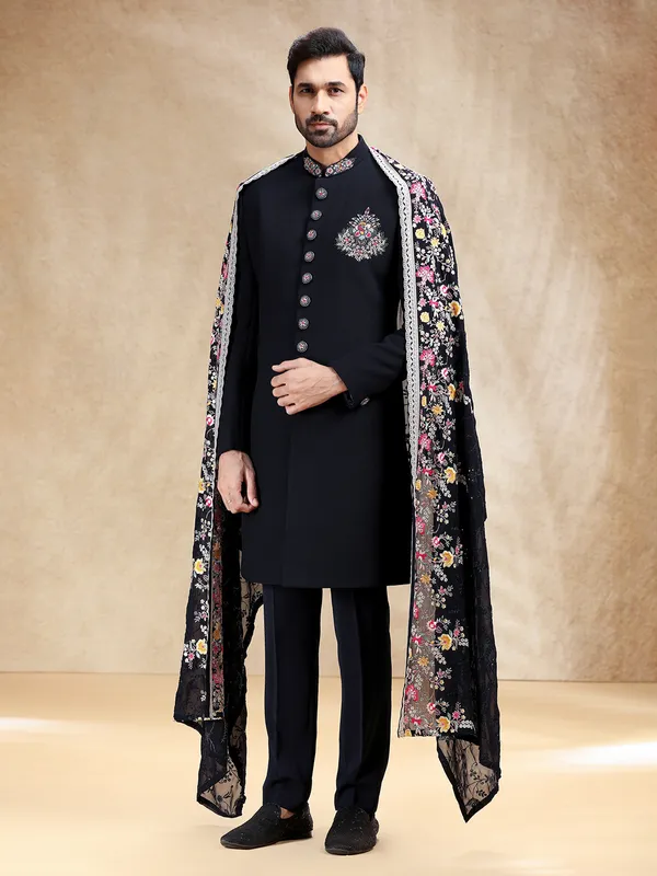 Navy indowestern set in terry rayon with dupatta