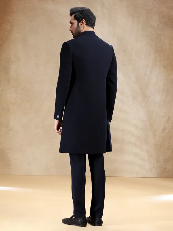 Navy indowestern set in terry rayon with dupatta