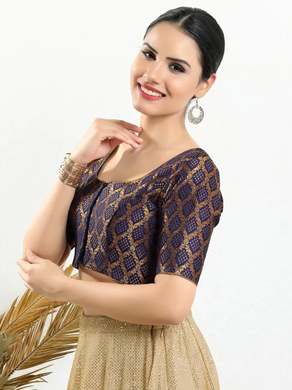 Navy jacquard ready made blouse
