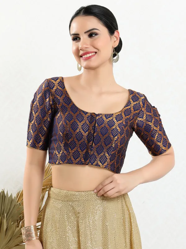 Navy jacquard ready made blouse
