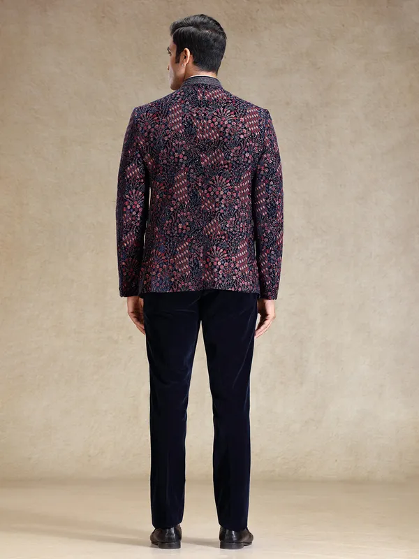 Navy jodhpuri suit in multi color embroidery