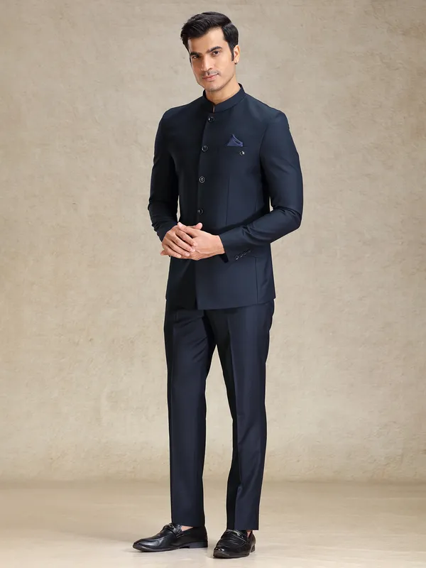 Navy jodhpuri suit in soft terry rayon