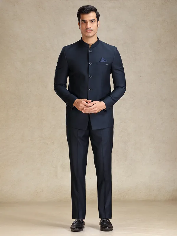 Navy jodhpuri suit in soft terry rayon