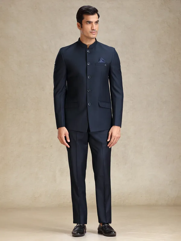 Navy jodhpuri suit in soft terry rayon