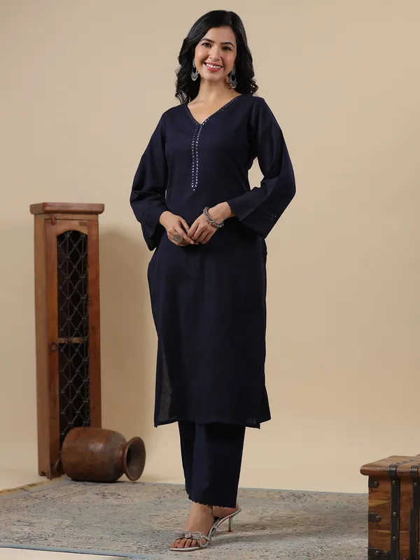 Navy kurti set in cotton