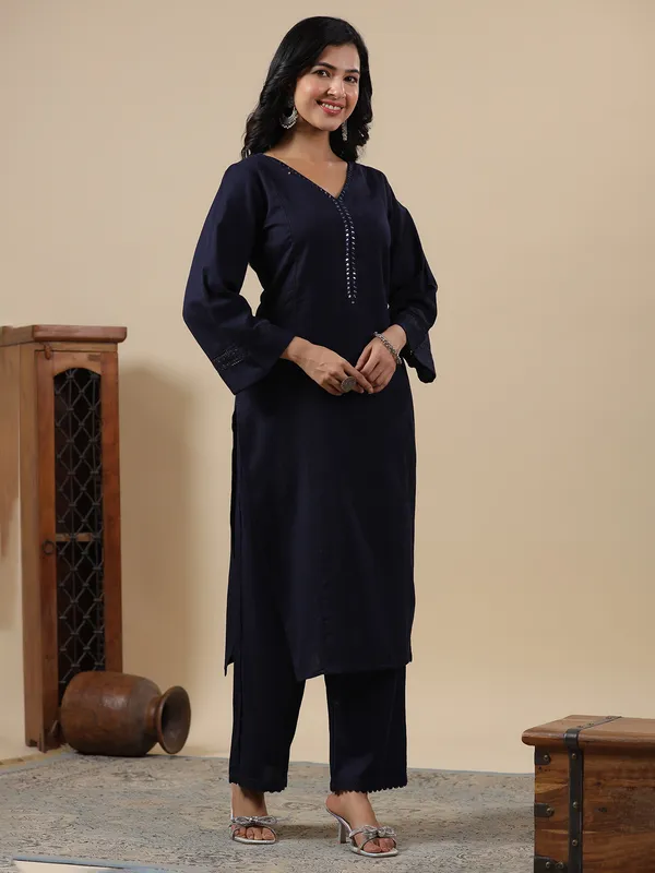 Navy kurti set in cotton