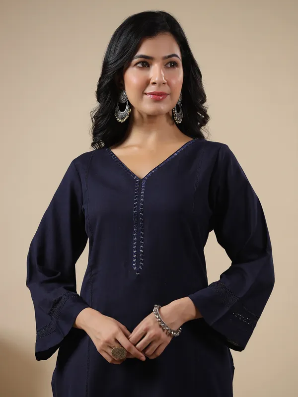 Navy kurti set in cotton