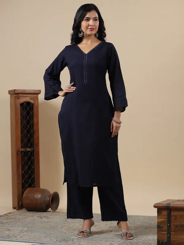 Navy kurti set in cotton