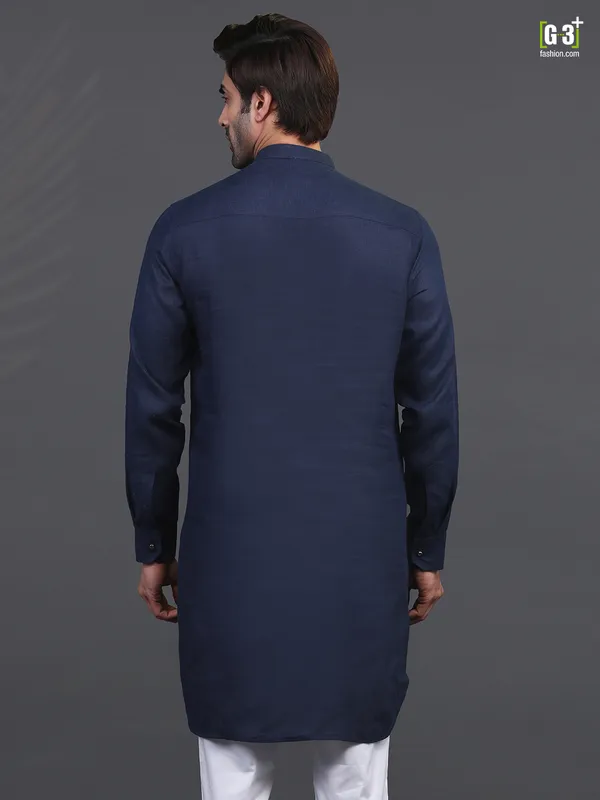 Navy linen kurta for festive wear