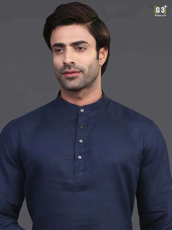 Navy linen kurta for festive wear