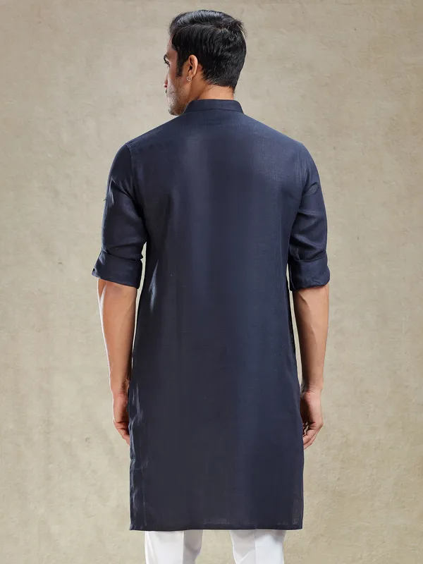 Navy linen kurta for festive wear for mens