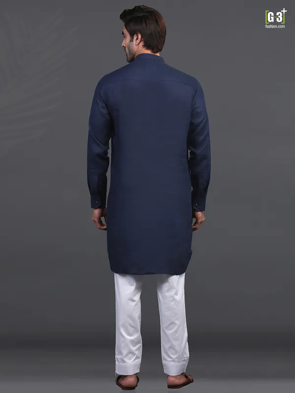 Navy linen kurta pajama festive wear