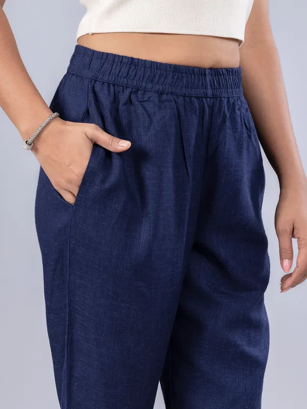 Navy linen pant for women