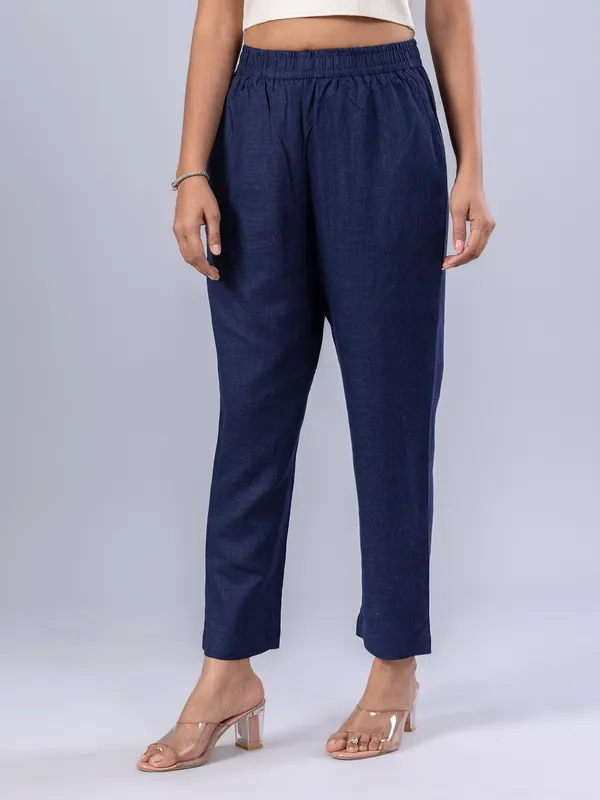 Navy linen pant for women