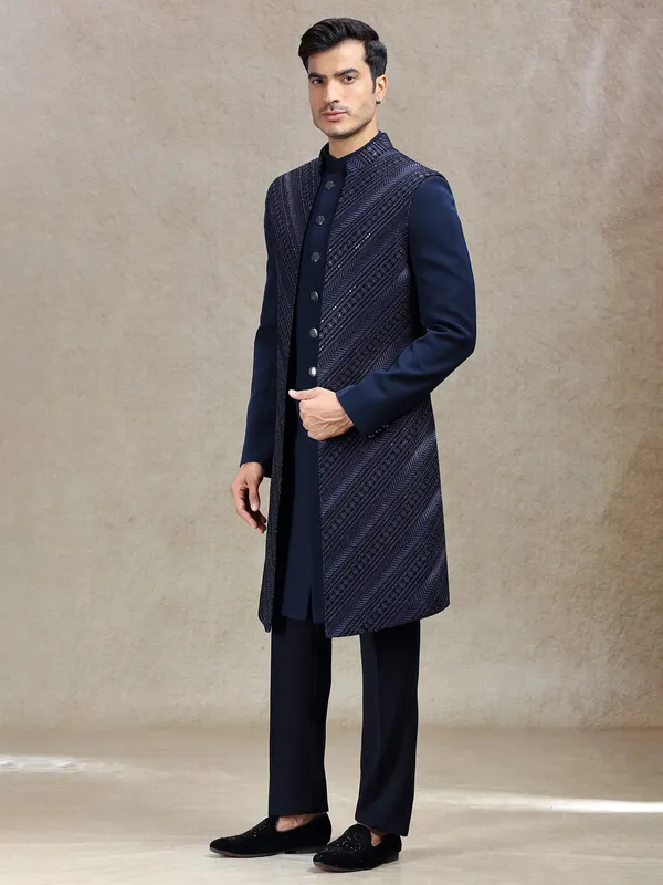 Navy long jacket style serene indo-western