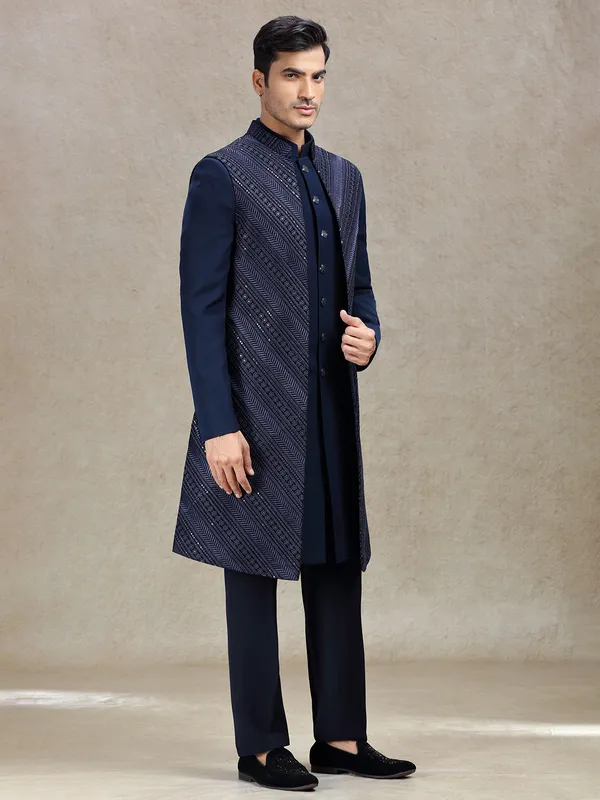 Navy long jacket style serene indo-western