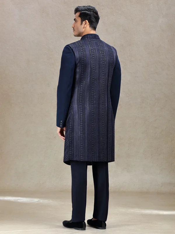 Navy long jacket style serene indo-western