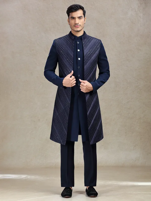 Navy long jacket style serene indo-western