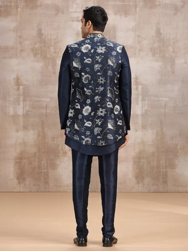 Navy long waistcoat set for mens wedding wear