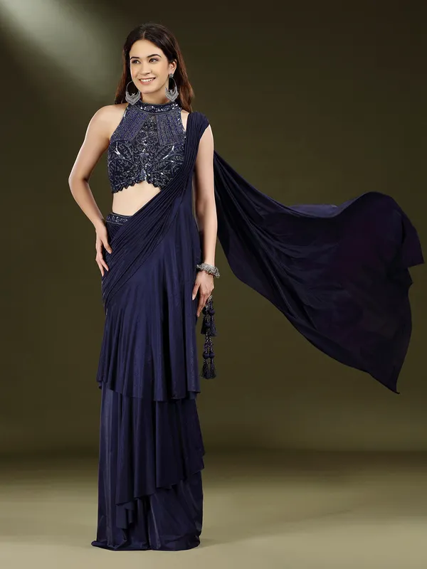 Navy lycra designer lehenga choli for party wear