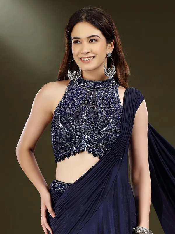 Navy lycra designer lehenga choli for party wear