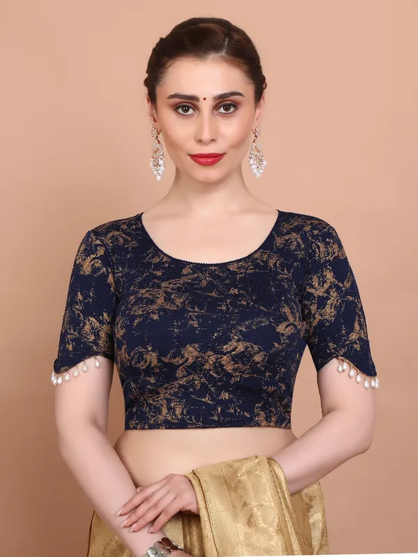 Navy lycra strechable ready made blouse