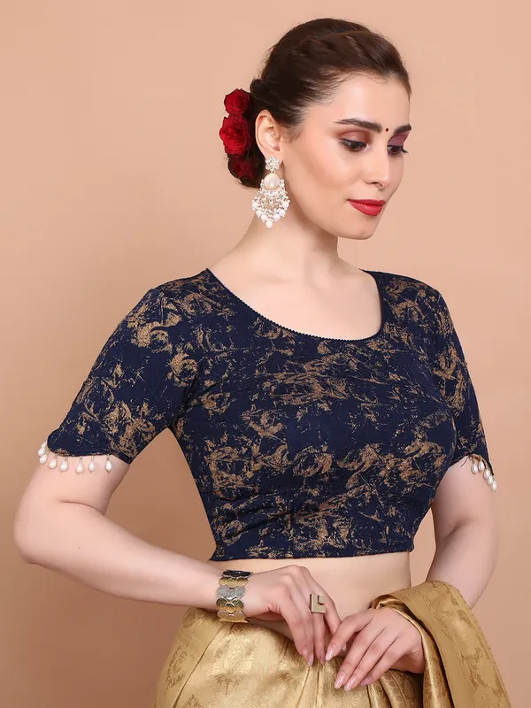 Navy lycra strechable ready made blouse