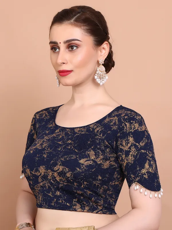 Navy lycra strechable ready made blouse