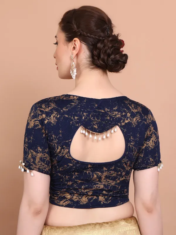 Navy lycra strechable ready made blouse