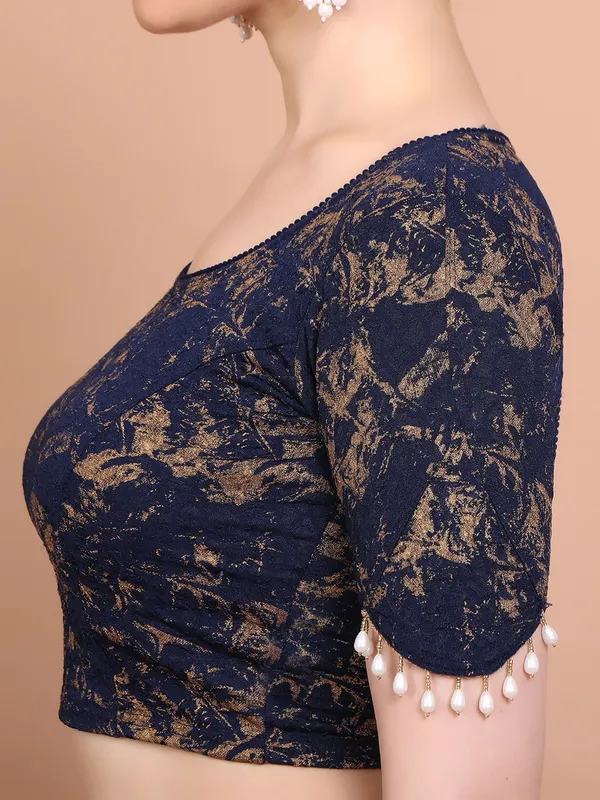 Navy lycra strechable ready made blouse