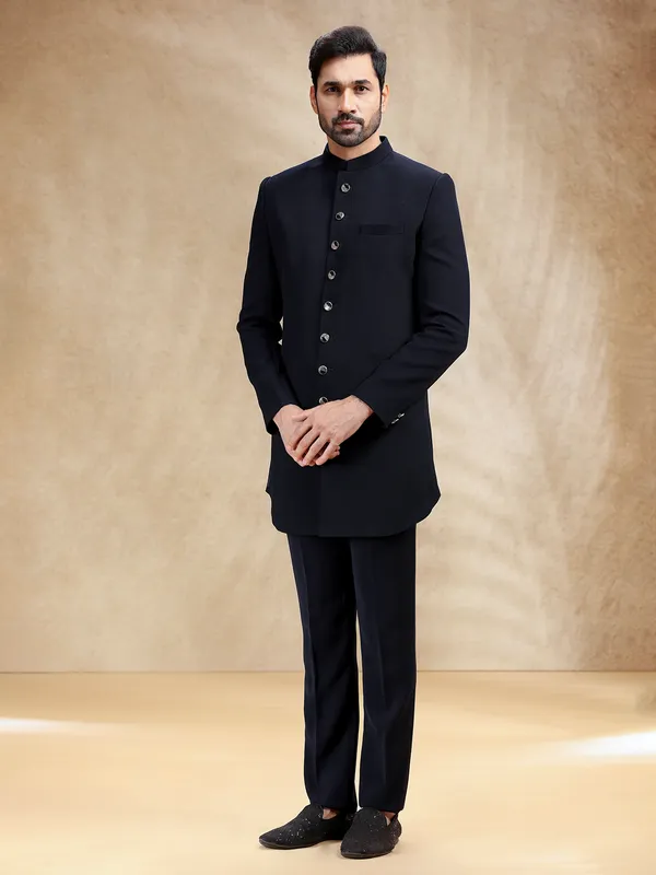Navy men indowestern set in terry rayon