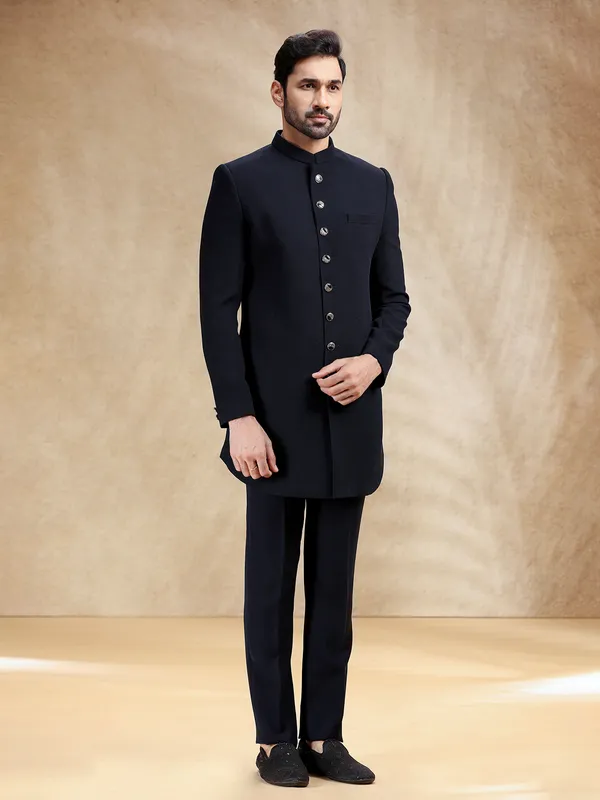 Navy men indowestern set in terry rayon