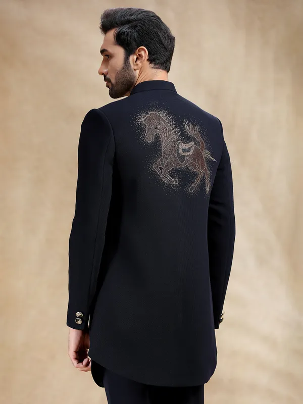 Navy men indowestern set in terry rayon