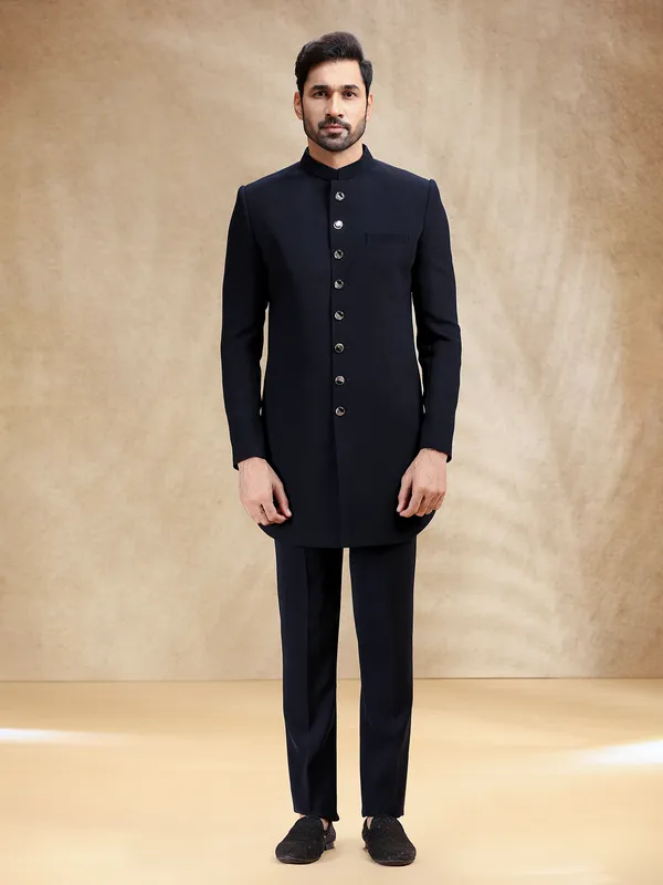 Navy men indowestern set in terry rayon