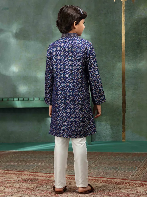 Navy newest printed kurta suit for boys