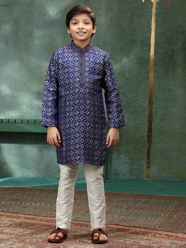Navy newest printed kurta suit for boys