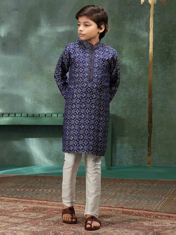 Navy newest printed kurta suit for boys