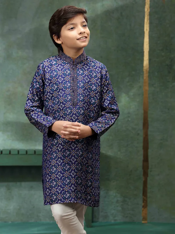 Navy newest printed kurta suit for boys