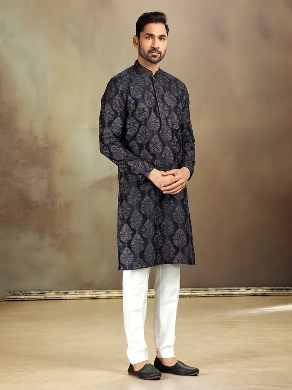 Navy nova silk kurta set with elegance