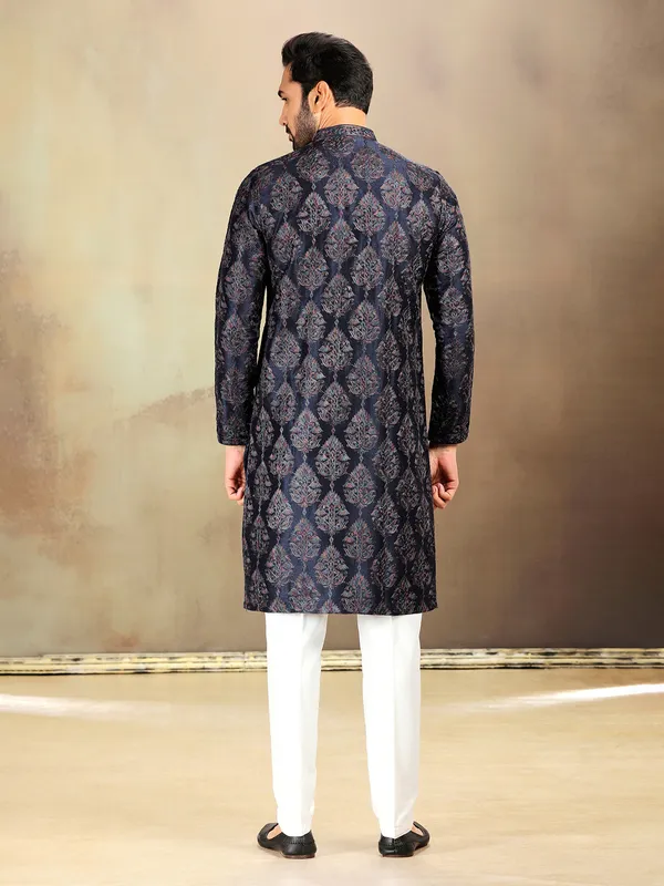 Navy nova silk kurta set with elegance