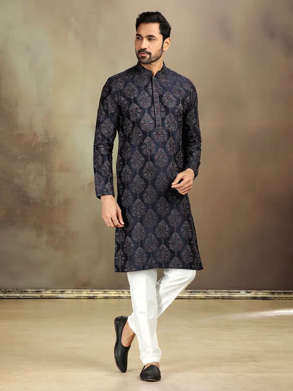 Navy nova silk kurta set with elegance