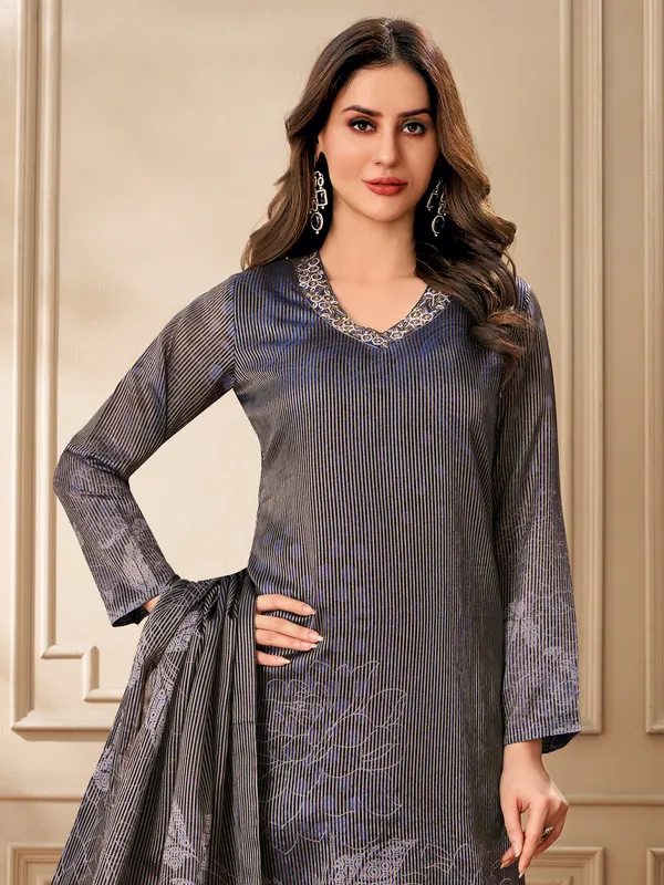 Navy organza salwar suit with print