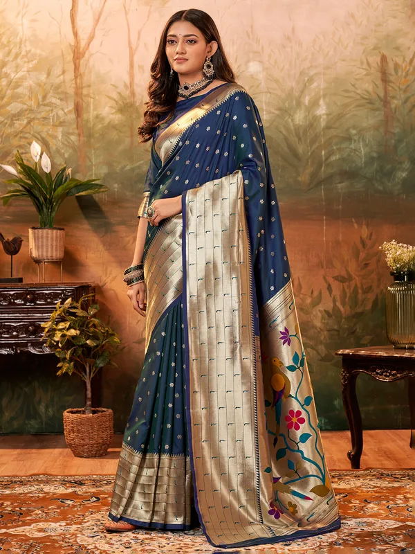 Navy paithani silk saree with zari weaving