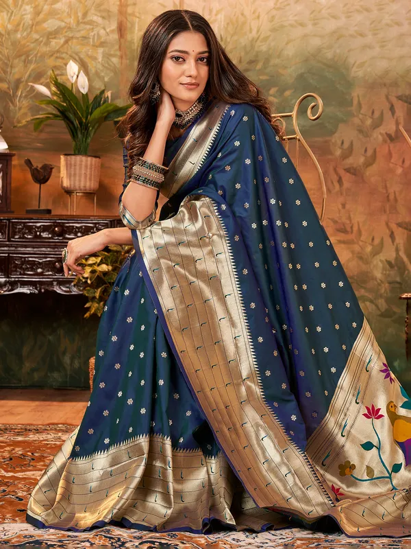 Navy paithani silk saree with zari weaving