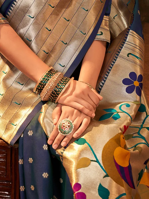 Navy paithani silk saree with zari weaving