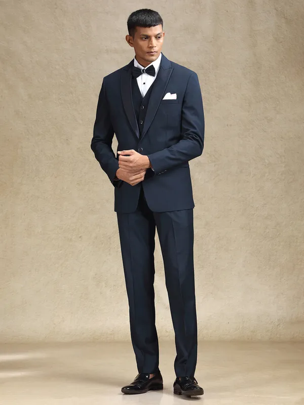Navy party wear coat suit in terry rayon for mens wear