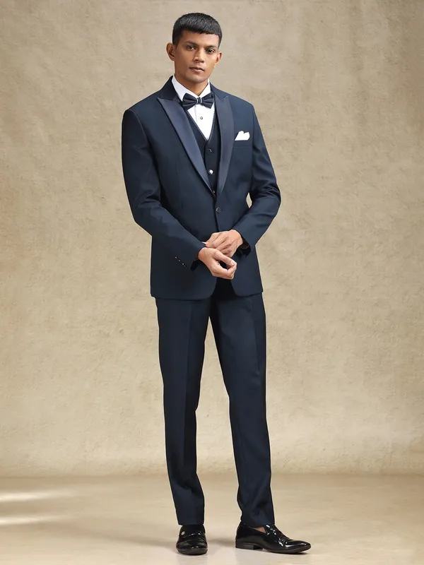 Navy party wear coat suit in terry rayon for mens wear
